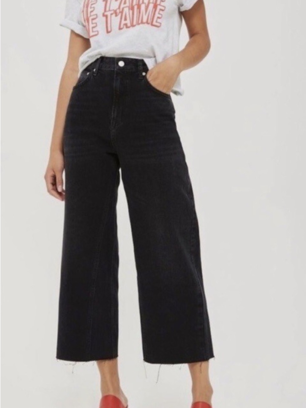 Topshop Moto Raw Hem Black Cropped Jeans Size 30